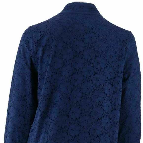 NWT DENIM & CO NAVY LACE ZIP FRONT JACKET SMALL - Picture 3 of 9